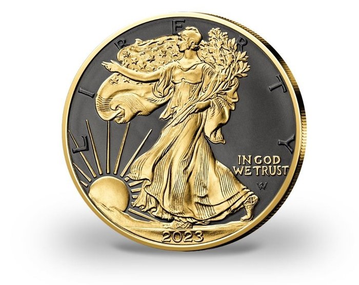 美國. 1 Dollar 2023 American Silver Eagle - Gold & Ruthenium veredelt, 1 Oz (.999)  (沒有保留價)