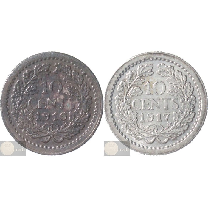 Niederlande. Wilhelmina. 10 cent 1916 & 1917