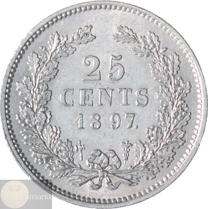 Niederlande. Wilhelmina. 25 cent 1897