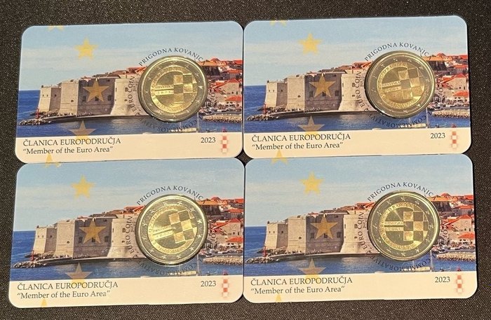 Kroatien. 2 Euro 2023 "Member of Euro Area" (4 coincards)  (Ohne Mindestpreis)