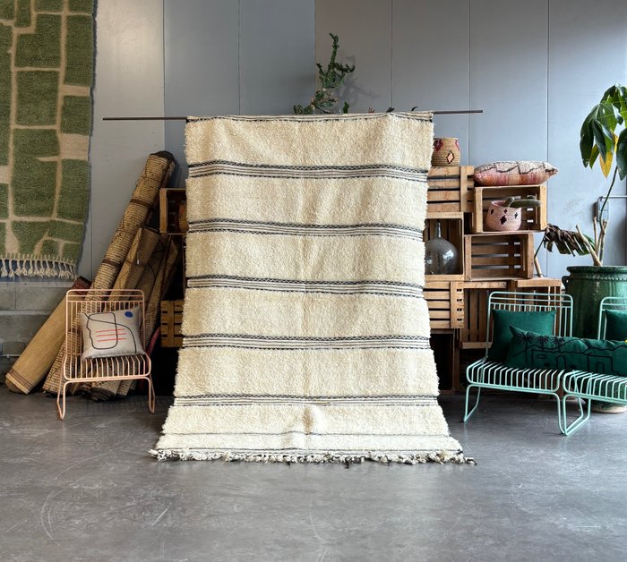 現代白色摩洛哥羊毛地毯 - 正宗 Beni Ouarain 手工編織地毯 - 小地毯 - 280 cm - 160 cm