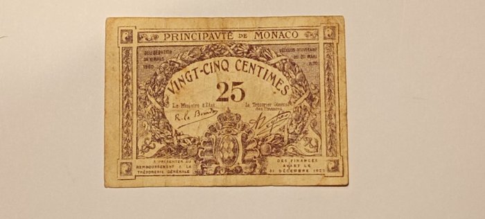 Monaco. - 25 Centimes 1920 - Pick 1a