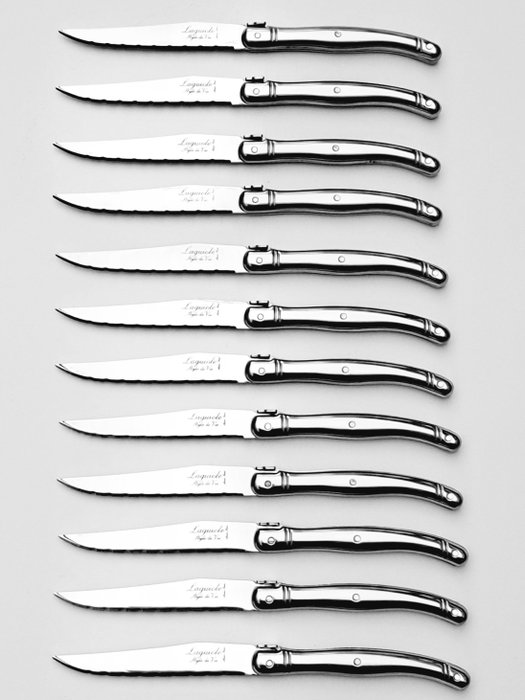 Laguiole - 12x Steak Knives - completely Stainless Steel - style de - Bordskniv uppsättning (12) - Stål (rostfritt stål)