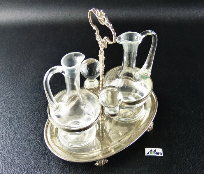 Plat-de-ménage sæt - Eddike/olie cruet - .800 sølv, Glas