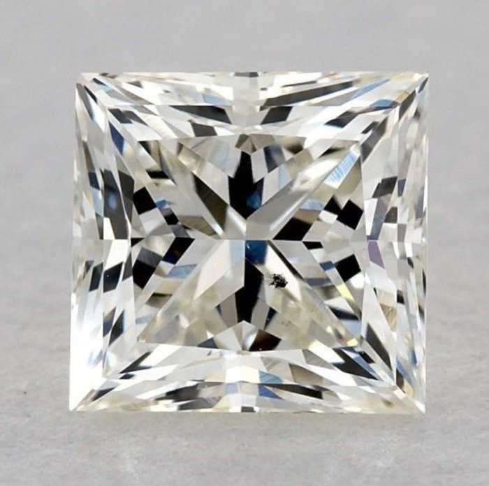 1 pcs 鑽石 - 0.81 ct - 公主方形 - J(極微黃、從正面看是亮白色) - SI1