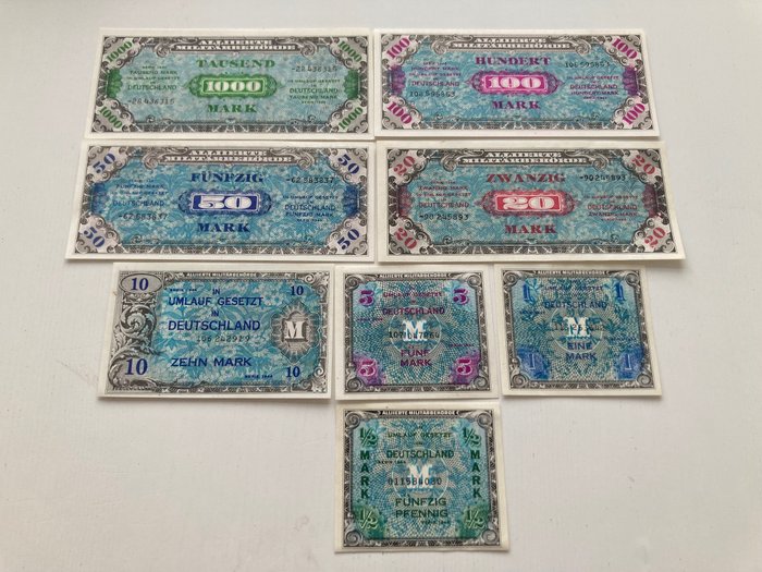 Germania. - Allied Military Currency - ½, 1, 5, 10, 20, 50, 100, 1000 Mark 1944