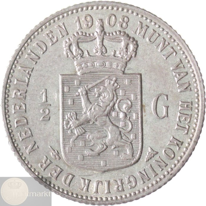 Niederlande. Wilhelmina. ½ gulden 1908