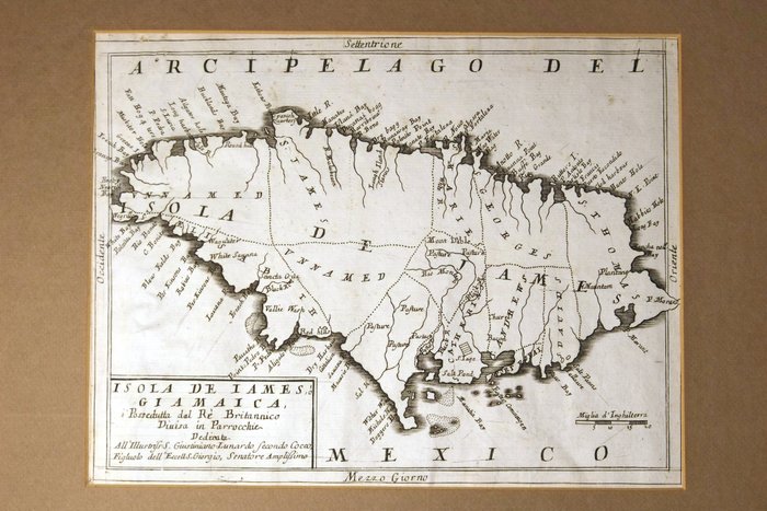 America, Mapa - América del Norte / Jamaica; Coronelli - "Isola de Iames, ò Giamaica" - 1681-1700