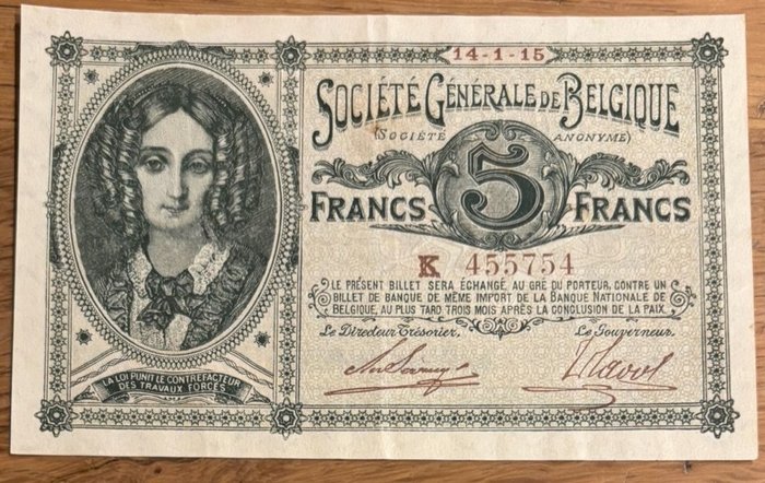 Belgio. - 5 Francs 1915 - Pick 88