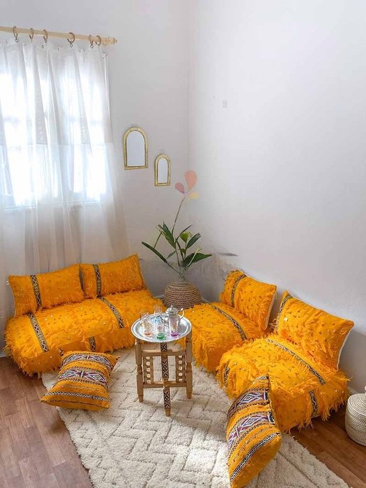 沙发 - 羊毛, 一套手工制作的摩洛哥柏柏尔沙发和靠垫