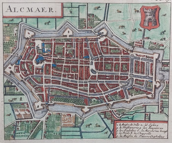 Pays-Bas, Plan de ville - Alkmaar; J.N. de Parival - Alcmaer - 1685