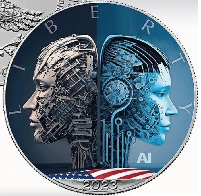 USA. 1 Dollar 2023 Künstliche Intelligenz - Mensch oder Maschine - Colorized, 1 Oz (.999)  (Utan reservationspris)