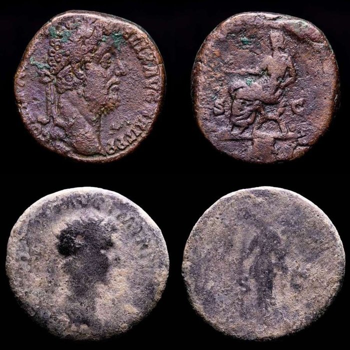 Empire romain. Lot comprising two (2) Imperial coins. Sestertius and As from Rome mint - Nerva and Commodus.