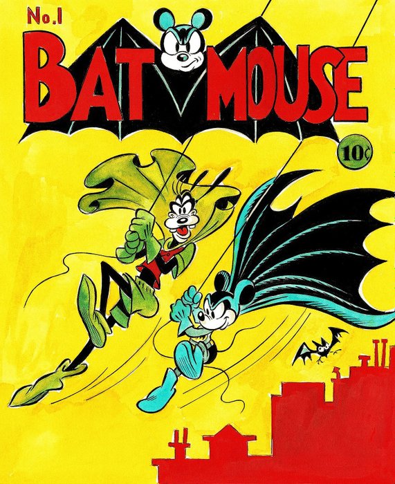 Tony Fernandez - Mickey Mouse & Goofy Inspired By Batman & Robin Cover #1 (1940) - Hand Signed - Fine Art Print