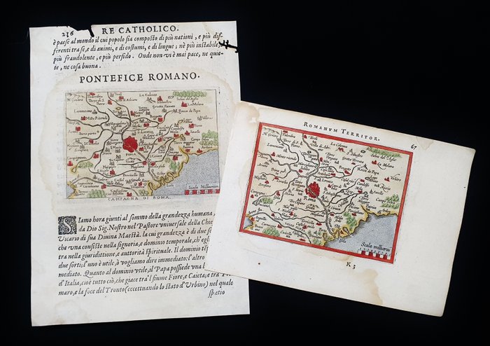 Europa, Mappa - (LOT of 2) Roma / Lazio / Viterbo / Aprilia / Centro Italia; Abraham Ortelius / Giovanni Botero - Romanum Territorium / Pontefice Romano - 1581-1600