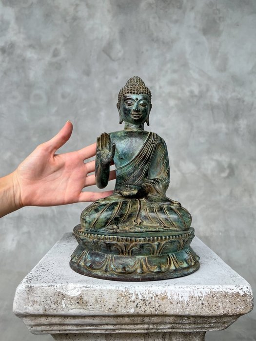 雕塑, NO RESERVE PRICE - Bronze Sculpture Abhaya Mudra - 27 cm - 黄铜色