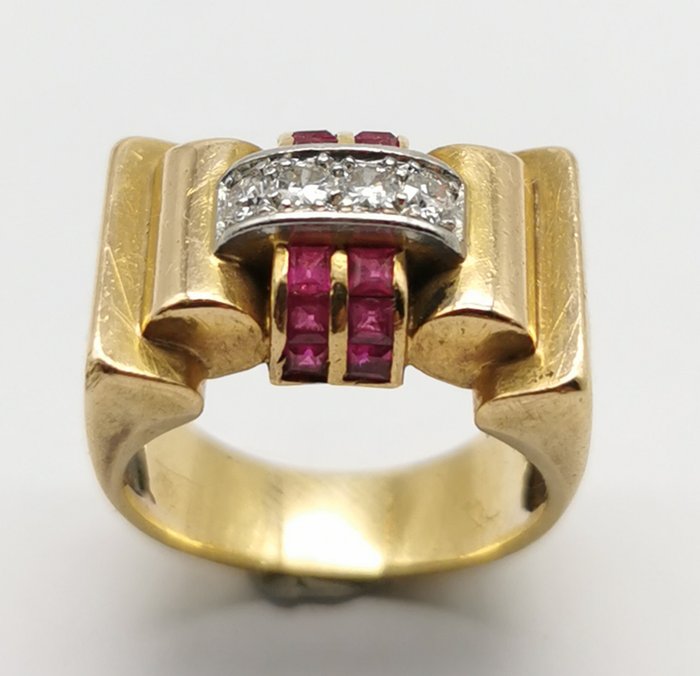 18 karaat Goud – Ring Robijn – Diamant