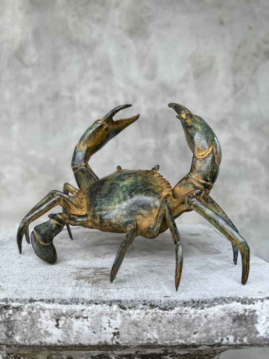Veistos, NO RESERVE PRICE - Bronze Patinated Crab Sculpture - 14 cm - Pronssi