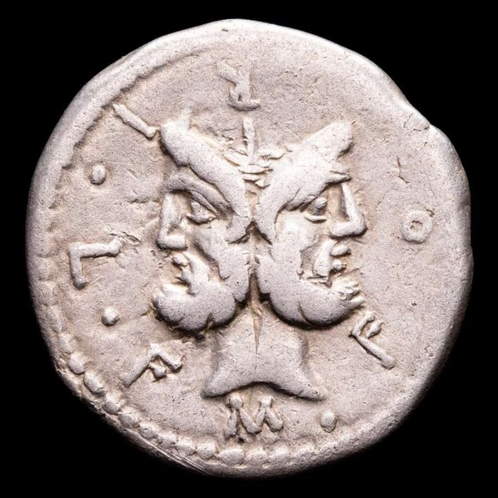 Repubblica romana. M. Furius L.f. Philus, 120 BC. Denarius Central Italy, 119 BC. Janus head / Victory with trophy of Celtic weapons ROMA / PHILI.
