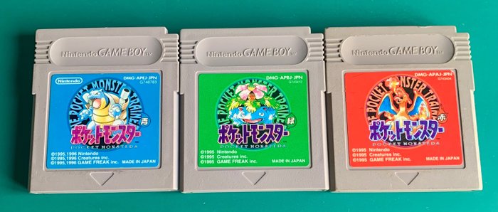Nintendo - Pokemon 1Gen Blue, Green and Red (Japanese) - Gameboy Classic - Videogame set (3)