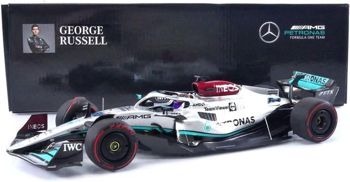 Minichamps 1:18 - 1 - Modellino di auto da corsa - Mercedes-AMG Petronas Formula One Team F1 W13 E Performance George Russell Spanish GP 2022 - Edizione limitata di 630 pezzi.