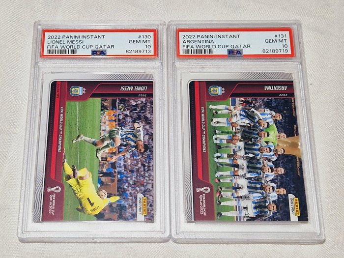 2022 - Panini - Instant World Cup - Lionel Messi, Argentina - #130 & #131 - 2 Graded card - PSA 10