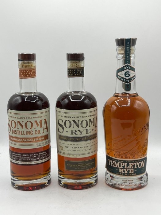 Sonoma Cherrywood Smoked Bourbon, Sonoma Rye & Templeton Rye 6yo  - 70cl - 3 bottles