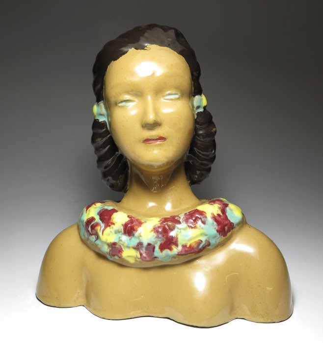 Kalmár Ceramic - Statue, Art Deco Bust - 20 cm - Keramik, Terracotta