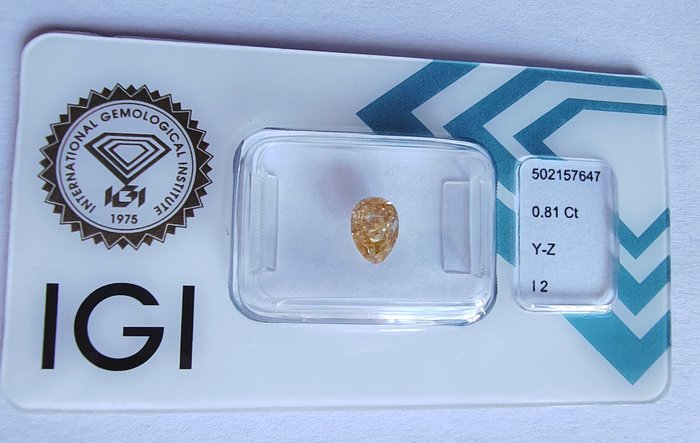 1 pcs Diament  (Naturalny)  - 0.81 ct - gruszkowy - I2 (z inkluzjami) - International Gemological Institute (IGI)
