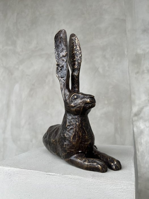Beeld, No Reserve Price – Bronze Resting Hare – 23 cm – Brons