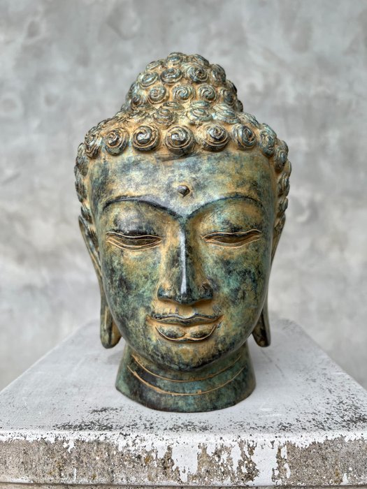 雕刻, NO RESERVE PRICE - Bronze Patinated Buddha Head - 25 cm - 青銅色
