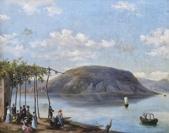 Fulvia Bisi (1818-1911) - Festa sul lago con Monte San Giorgio sullo sfondo