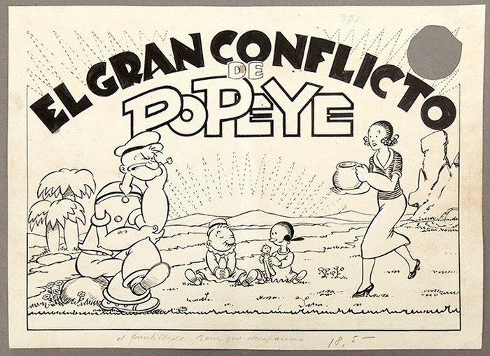 Studio Segar - 1 Original colour drawing - Popeye - Portada El gran conflicto de Popeye - 1943