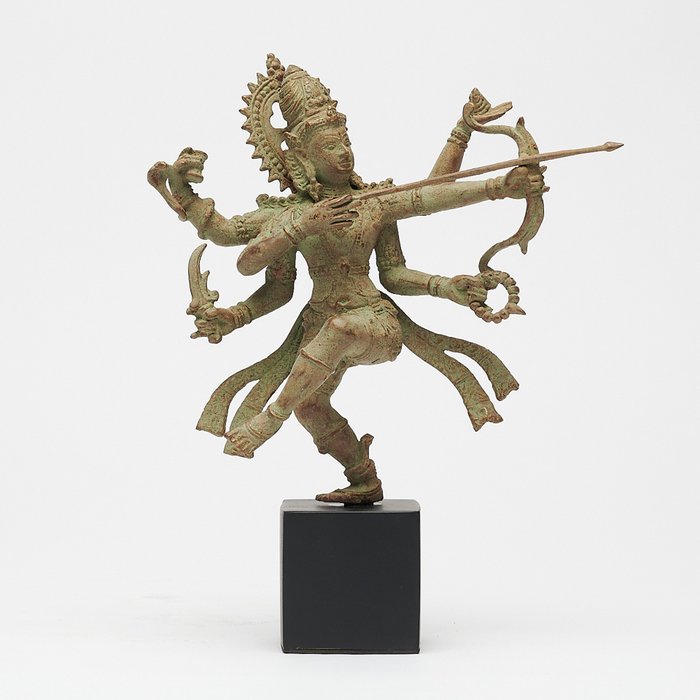 塑像, No Reserve Price - Patinated Rama in a Dancing Pose with Bow and Arrow - 26 cm - 黄铜色