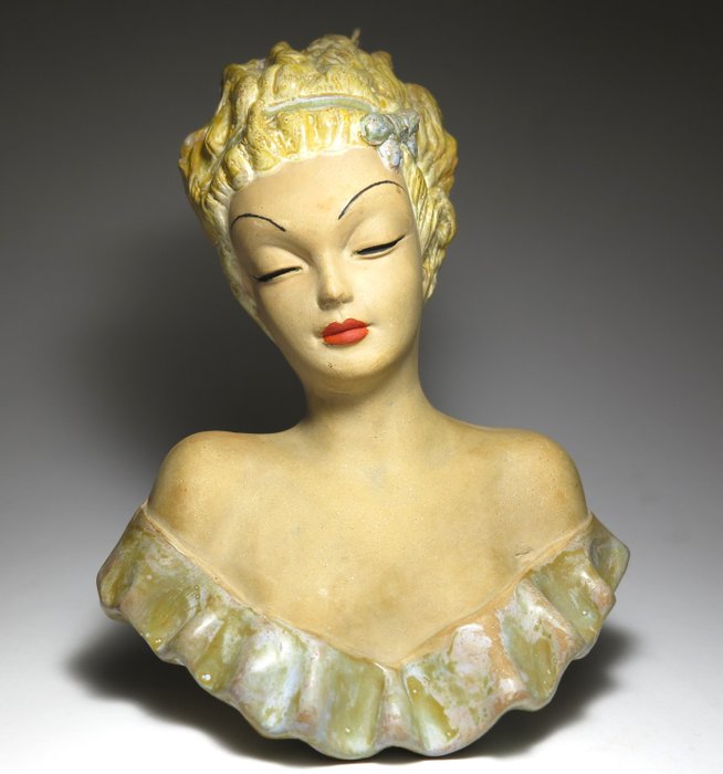 Dr Rank Rezső - Statua, Art Deco Wall Mask - 5.5 cm - Ceramica, Terracotta - 1945