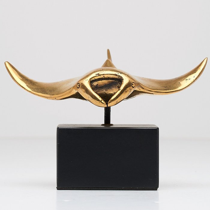 雕塑, NO RESERVE PRICE - Sculpture Manta Ray on a Base - 11.5 cm - 黄铜色