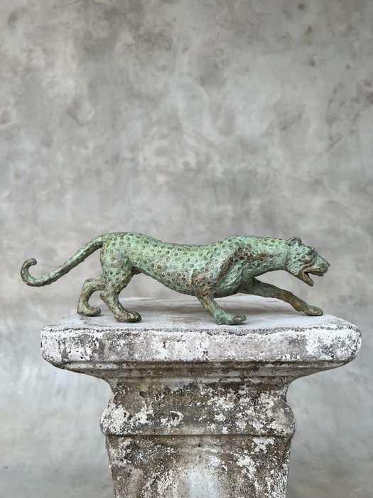 塑像, NO RESERVE PRICE - Bronze Patinated Hunting Leopard - 13 cm - 黄铜色