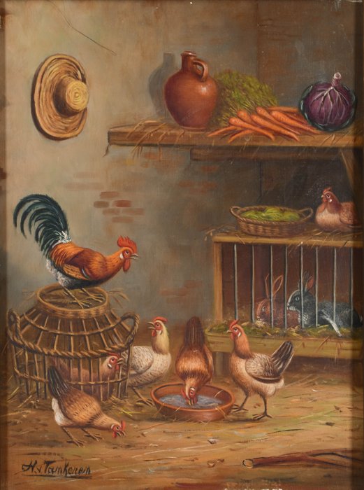 Hermanus van Tankeren (1800-1890) - The rooster in the chicken coop