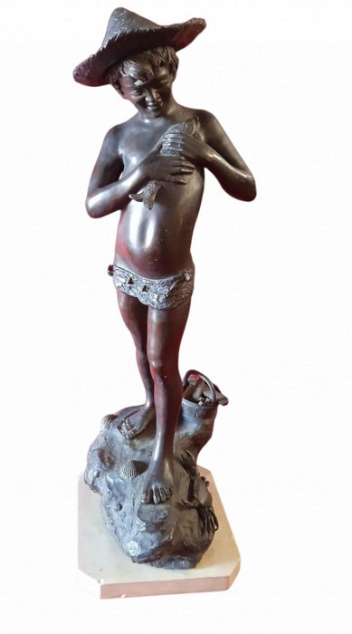 Dal modello di Giovanni Varlese - Skulptur, "Il Pescatorello" - 74 cm - Bronze