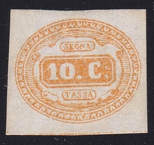Koninkrijk Italië 1863 - Belastingstempel 10 cent geel postfris** Diena-certificaat - Sassone N 1