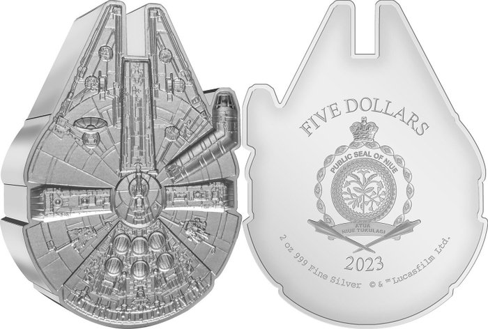 纽埃. 5 Dollars 2023 Millennium Falcon - Star Wars, 2 Oz (.999)