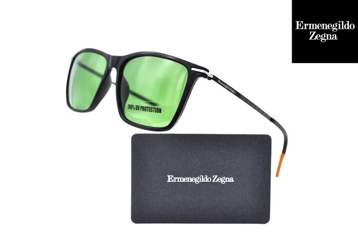 Ermenegildo Zegna - EZ0184 01N - No Reserve - Black Acetate & Metal Design - Green Lenses by Zeiss - *New* - 太阳镜