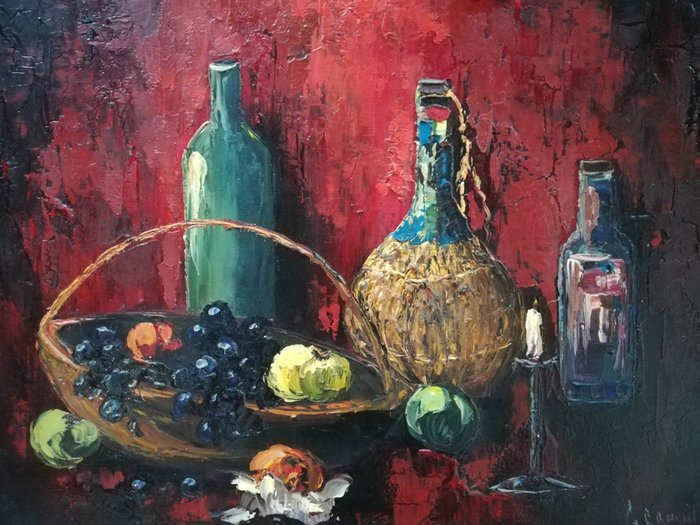 Gerard Johannes Ernens (1935-2020) - Stilleven met fruit en wijn
