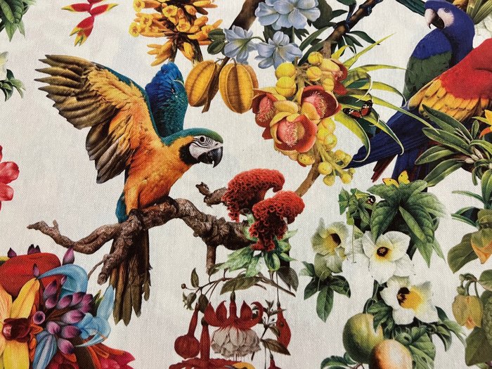 Esclusivo Cotone Panama - tema pappagalli tropicali - Țesătură tapițerie  - 300 cm - 280 cm