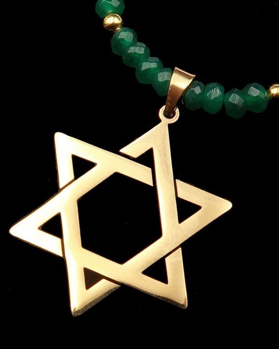Smaragd - Halskjede - Seal of Solomon - Åndelig beskyttelse - Star of Sion - 14K gull GF lås - Halskjede