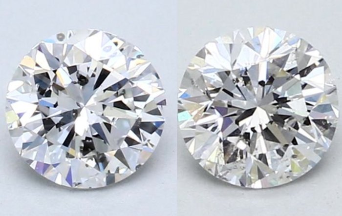 2 pcs 钻石 - 1.41 ct - 圆形 - D (无色) - SI1 微内含一级