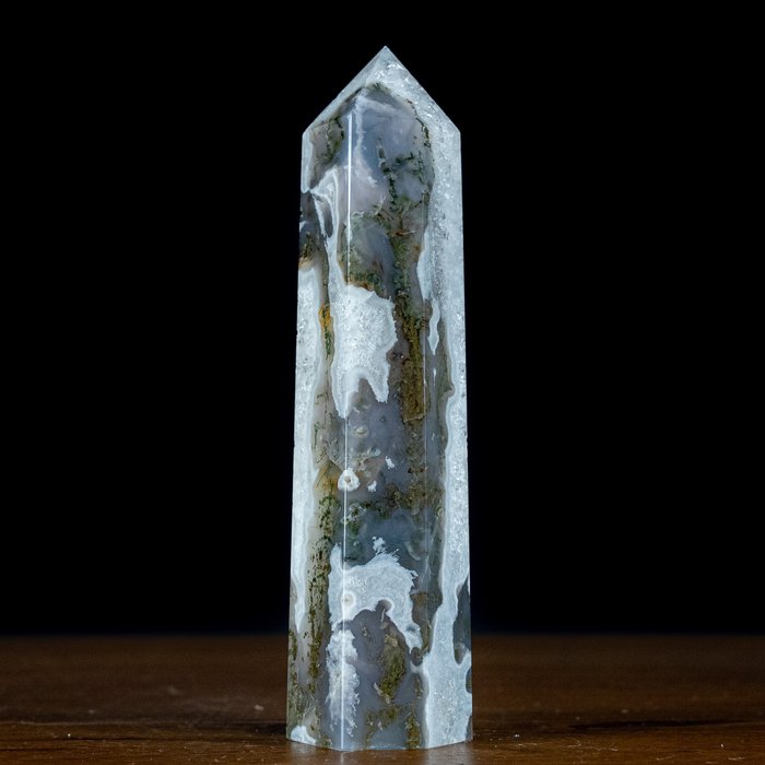 Large AAA++ Natural Very Artistic Moss Agate Obelisk- 500.75 g