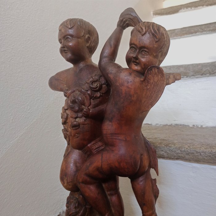 雕刻, XIX secolo -  "Angeli" - 44 cm - 木