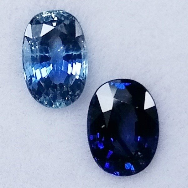 2 pcs  Bleu saphire - 1.75 ct