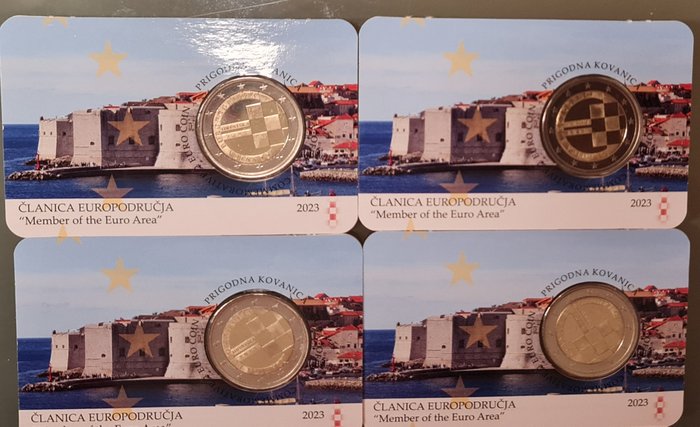 Kroatien. 2 Euro 2023 "Member of the Euro Area" (4 coincards)  (Ingen mindstepris)